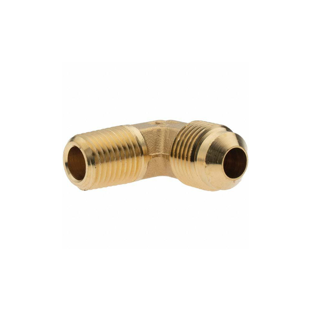 Parker Brass Flared Tube 90 Deg Male Elbow: 3/8" OD, 1/4-18 Thread, 45 deg Flared Angle - 11027