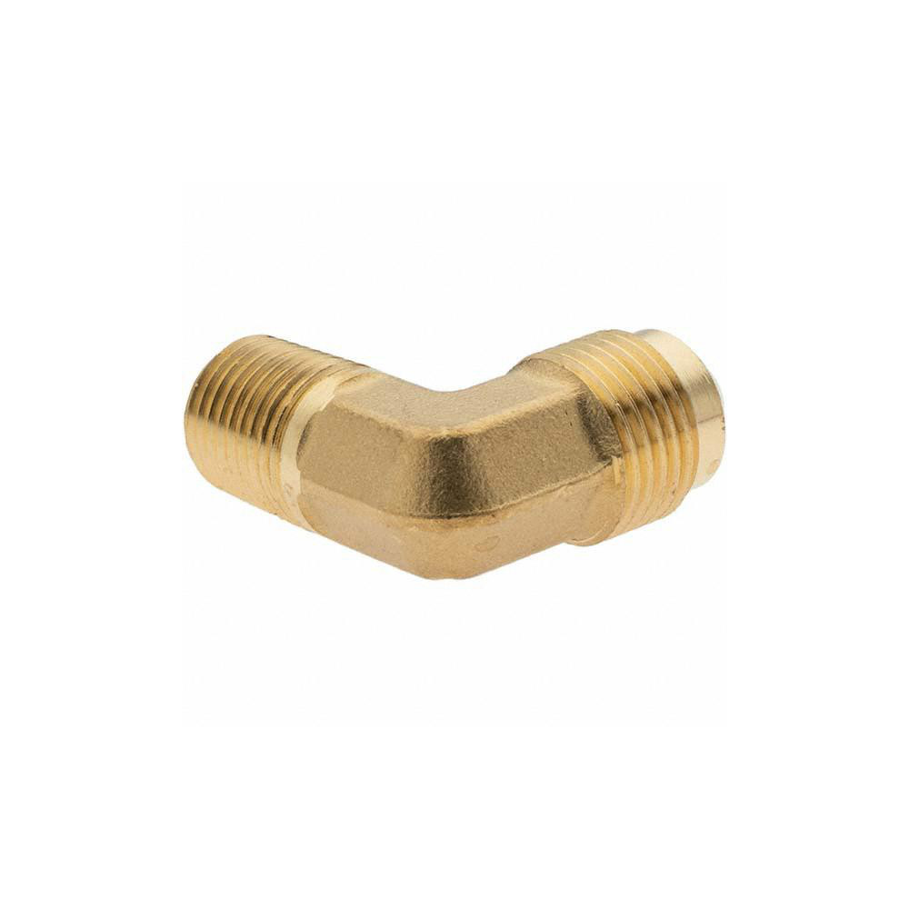 Parker Brass Flared Tube 90 Deg Male Elbow: 3/8" OD, 1/4-18 Thread, 45 deg Flared Angle - 11027