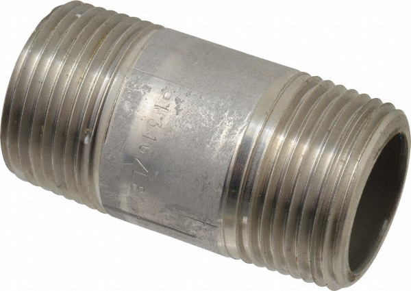 Merit Brass Stainless Steel Pipe Nipple: 1" Pipe, Grade 316 & 316L - 6516-250