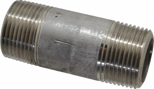 Merit Brass Stainless Steel Pipe Nipple: 1" Pipe, Grade 304 & 304L - 4516-001