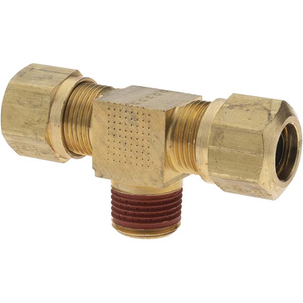 Parker Compression Tube Male Branch Tee: 1/4" Tube OD, Compression x Compression x MNPT - -10793-4