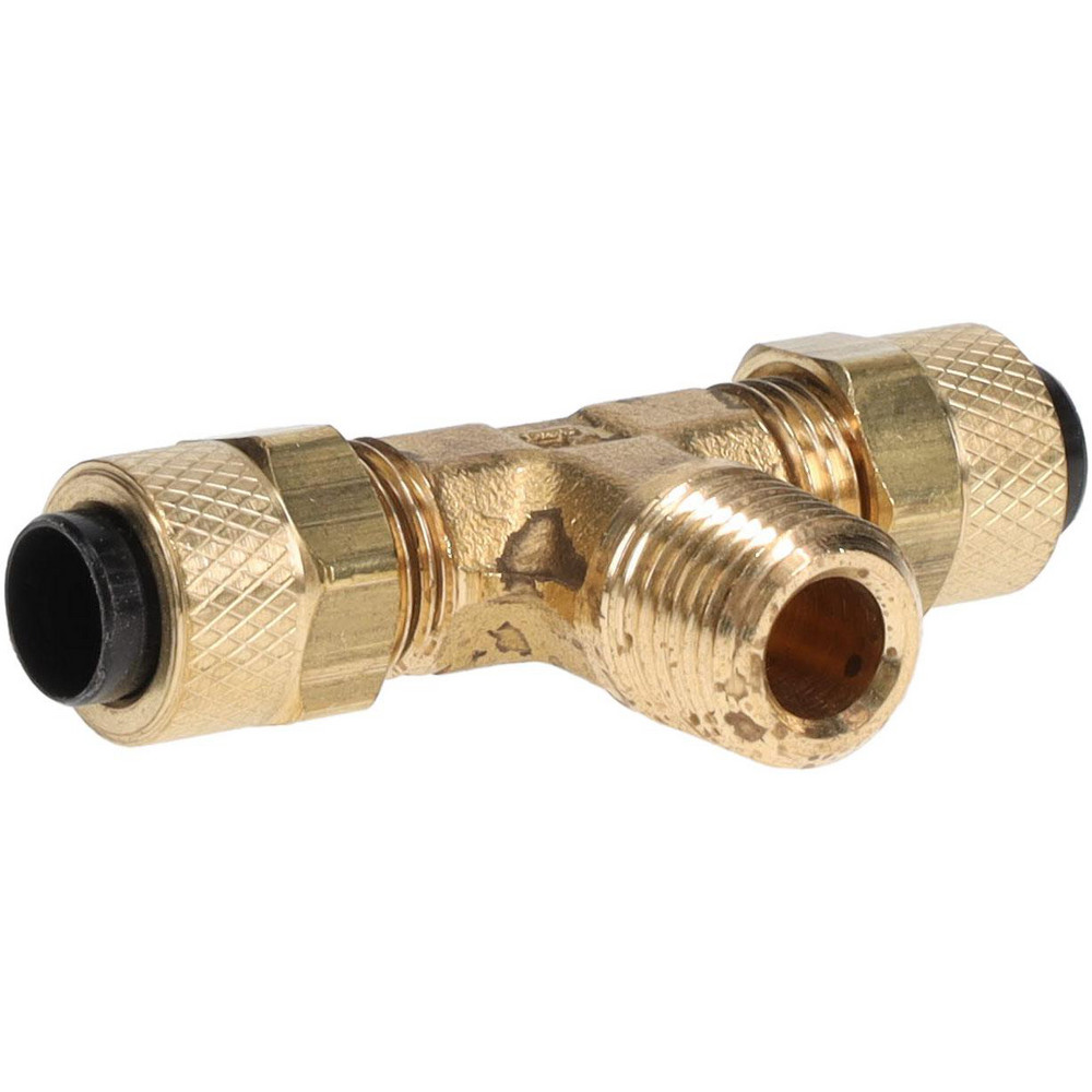 Parker Compression Tube Male Branch Tee: 1/4" Tube OD, Compression x Compression x MNPT - -10793-4