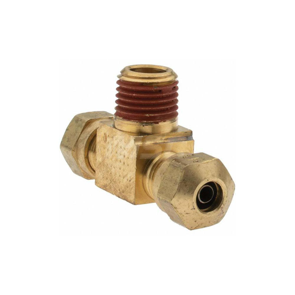 Parker Compression Tube Male Branch Tee: 1/4" Tube OD, Compression x Compression x MNPT - -10793-4