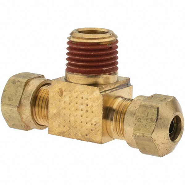 Parker Compression Tube Male Branch Tee: 1/4" Tube OD, Compression x Compression x MNPT - -10793-4