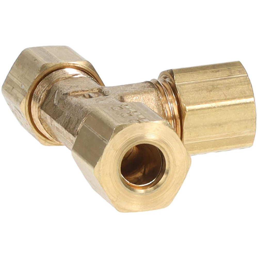 Parker Compression Tube Union Tee: 7/16-24, 1/4" Tube OD, Compression x Compression x Compression - 164C-4