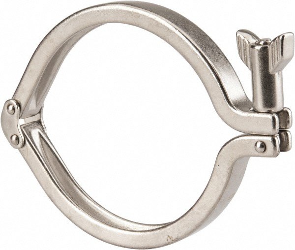 VNE Sanitary Stainless Steel Pipe Clamp with Holed Wing Nut: 4", Clamp Connection - 13MHHM4.0-H