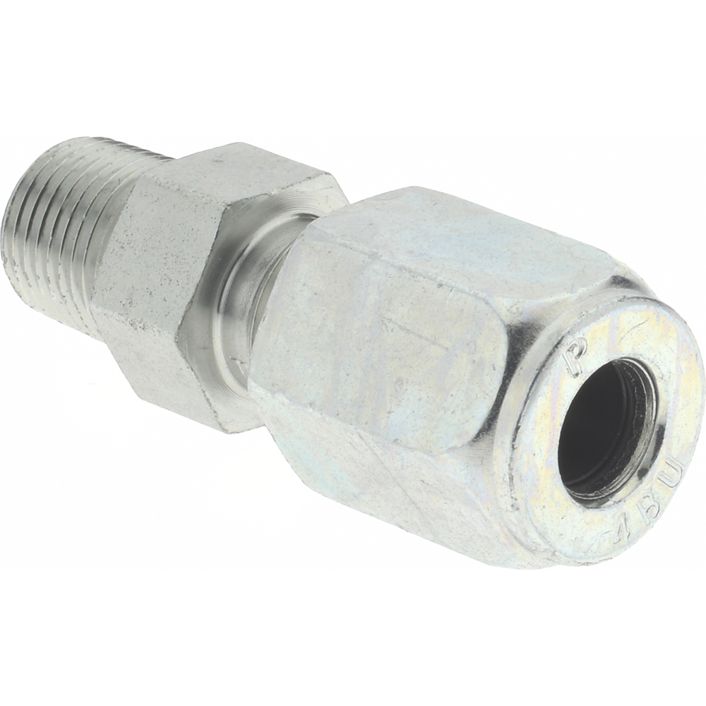 Parker Flareless Bite-Type Tube Male Connector: 1/8" NPTF, 1/4" Tube OD, Steel - 4 FBU-S