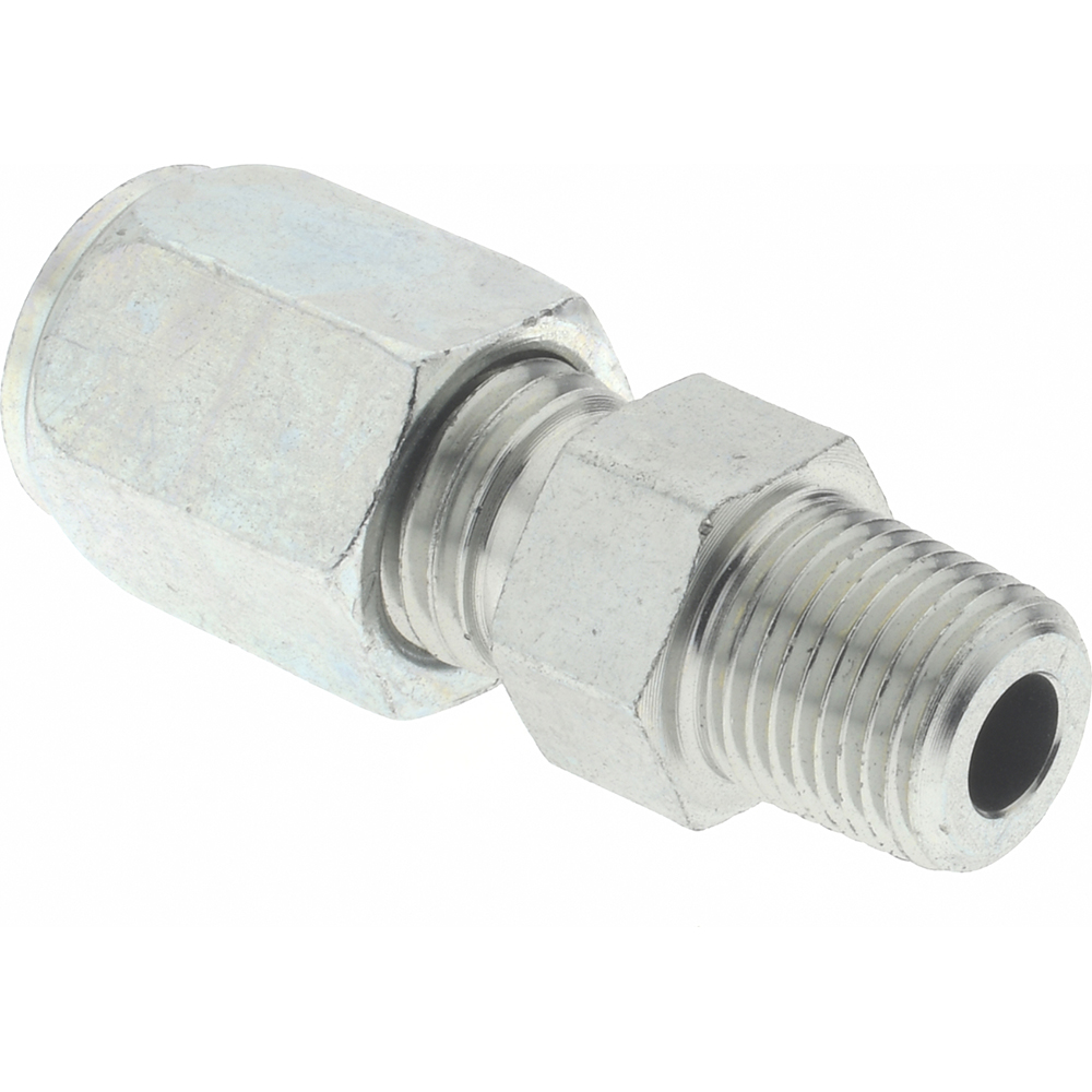 Parker Flareless Bite-Type Tube Male Connector: 1/8" NPTF, 1/4" Tube OD, Steel - 4 FBU-S