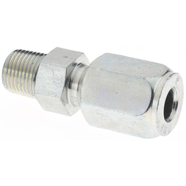 Parker Flareless Bite-Type Tube Male Connector: 1/8" NPTF, 1/4" Tube OD, Steel - 4 FBU-S