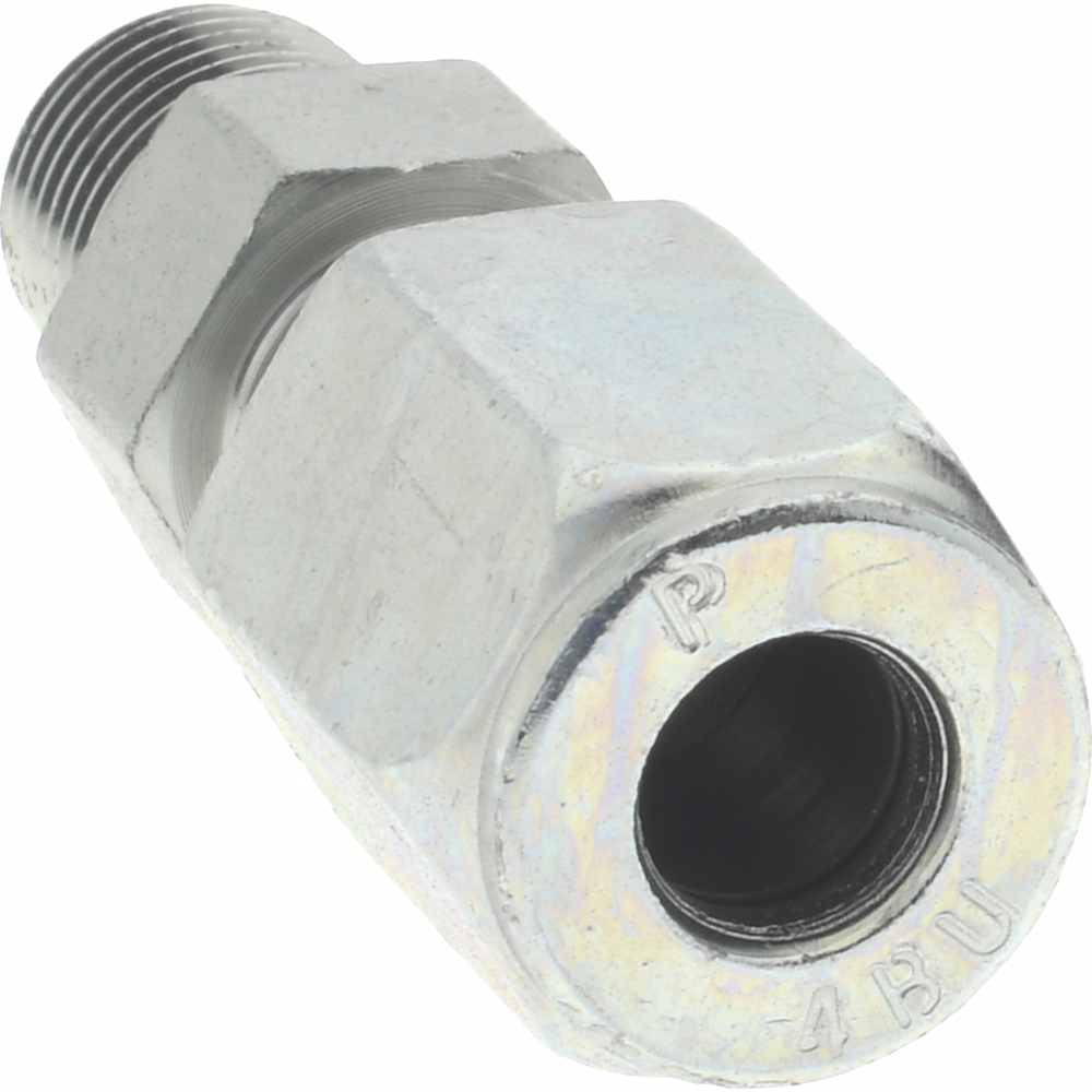 Parker Flareless Bite-Type Tube Male Connector: 1/8" NPTF, 1/4" Tube OD, Steel - 4 FBU-S