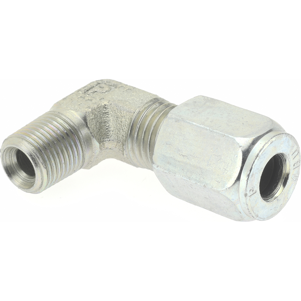 Parker Flareless Bite-Type Tube Male Connector: 1/8" NPTF, 1/4" Tube OD, Steel - 4 FBU-S