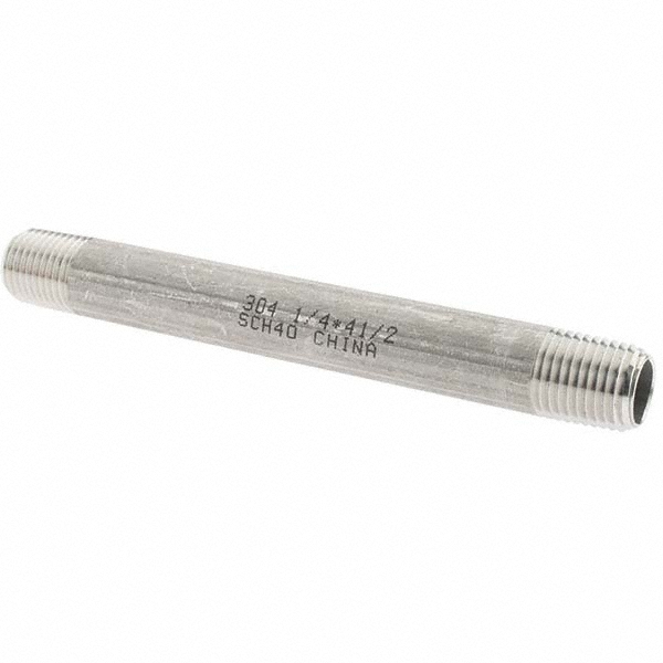 Value Collection Stainless Steel Pipe Nipple: 1/4" Pipe, Grade 304 & 304L - 4BN1/4*41/2