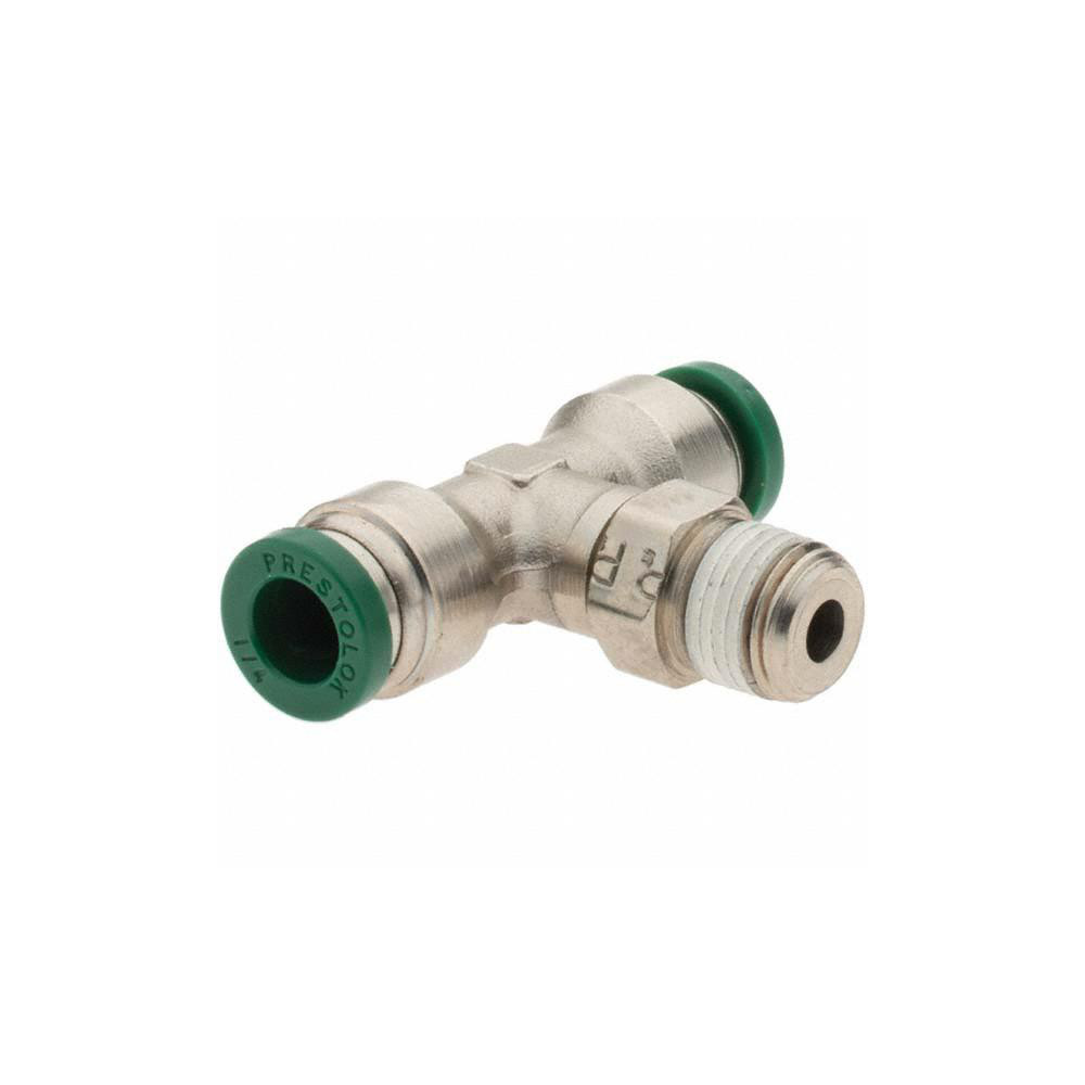 Parker Push-to-Connect Tube x MNPT x Tube x Male Fitting: Swivel Branch Tee, NPTF, 1/4" OD - 12556