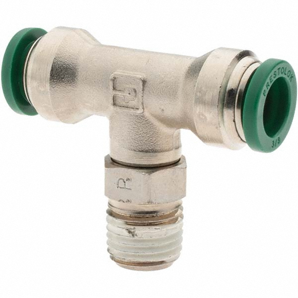 Parker Push-to-Connect Tube x MNPT x Tube x Male Fitting: Swivel Branch Tee, NPTF, 1/4" OD - 12556