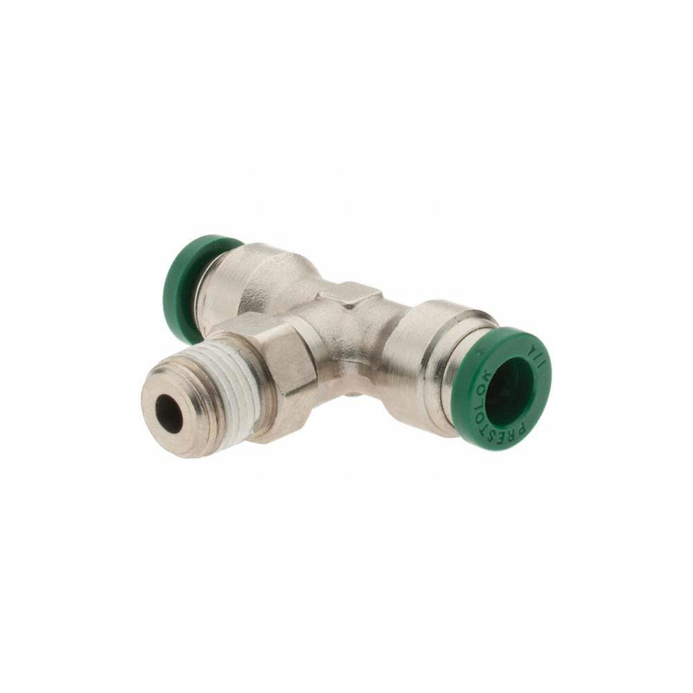 Parker Push-to-Connect Tube x MNPT x Tube x Male Fitting: Swivel Branch Tee, NPTF, 1/4" OD - 12556