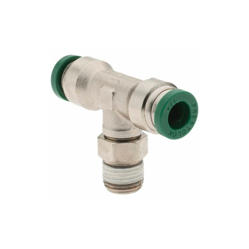 Parker Push-to-Connect Tube x MNPT x Tube x Male Fitting: Swivel Branch Tee, NPTF, 1/4" OD - 12556