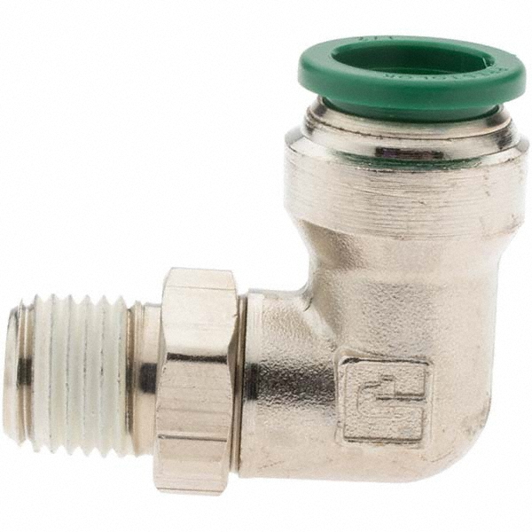 Parker Push-to-Connect Tube x MNPT x Tube x Male Fitting: Swivel Branch Tee, NPTF, 1/4" OD - 12556