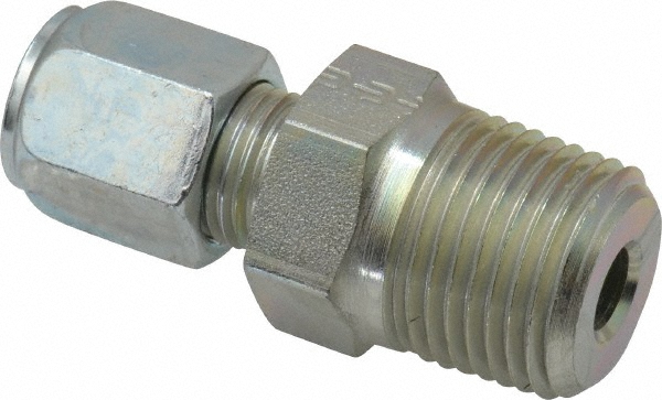 Parker Flareless Bite-Type Tube Male Connector: 1/4" NPTF, 3/8" Tube OD, Steel - PT-00104
