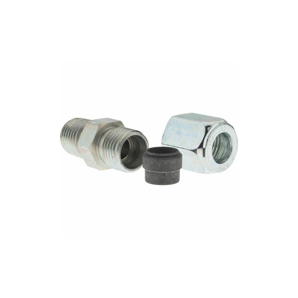 Parker Flareless Bite-Type Tube Male Connector: 1/4" NPTF, 3/8" Tube OD, Steel - PT-00104