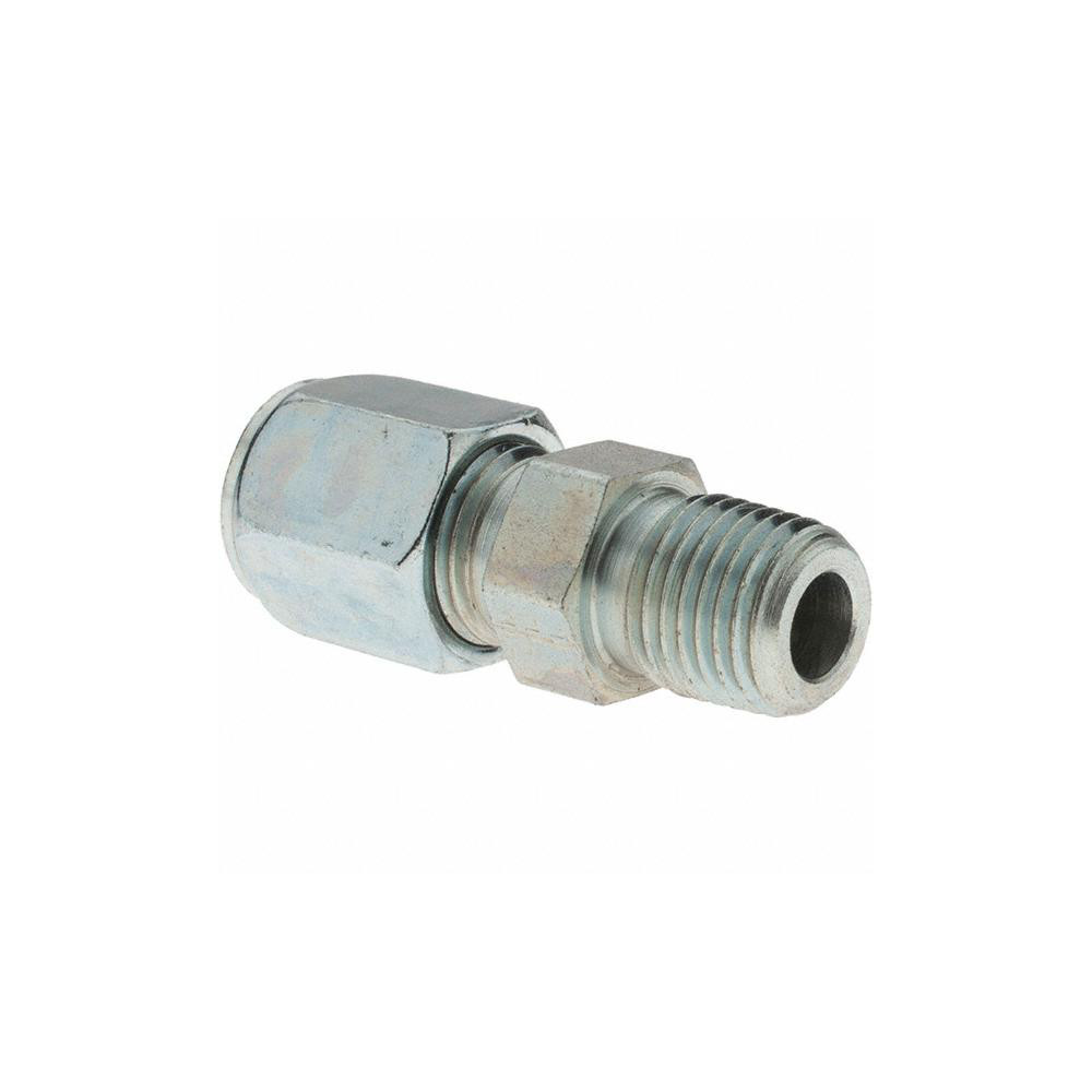Parker Flareless Bite-Type Tube Male Connector: 1/4" NPTF, 3/8" Tube OD, Steel - PT-00104