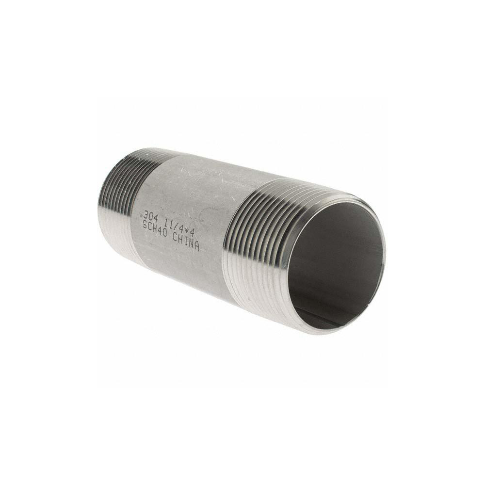 Value Collection Stainless Steel Pipe Nipple: 1-1/4" Pipe, Grade 304 & 304L - 4BN11/4*4