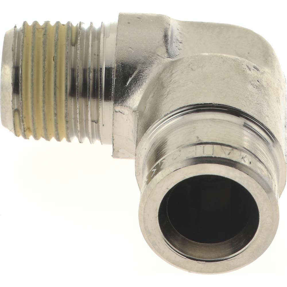 Norgren Push-to-Connect Tube x MNPT x Tube x Male Fitting: Fixed Elbow, NPTF, 1/8" OD - 124450118
