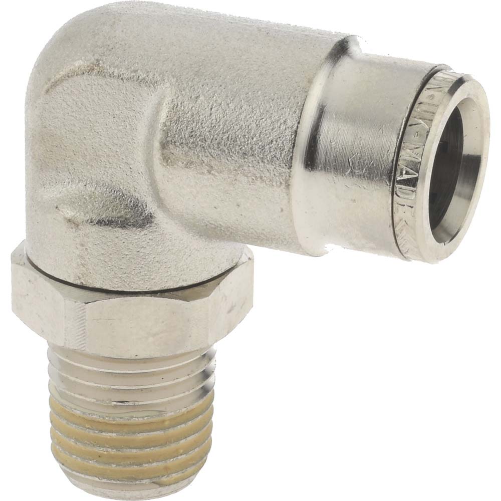 Norgren Push-to-Connect Tube x MNPT x Tube x Male Fitting: Fixed Elbow, NPTF, 1/8" OD - 124450118
