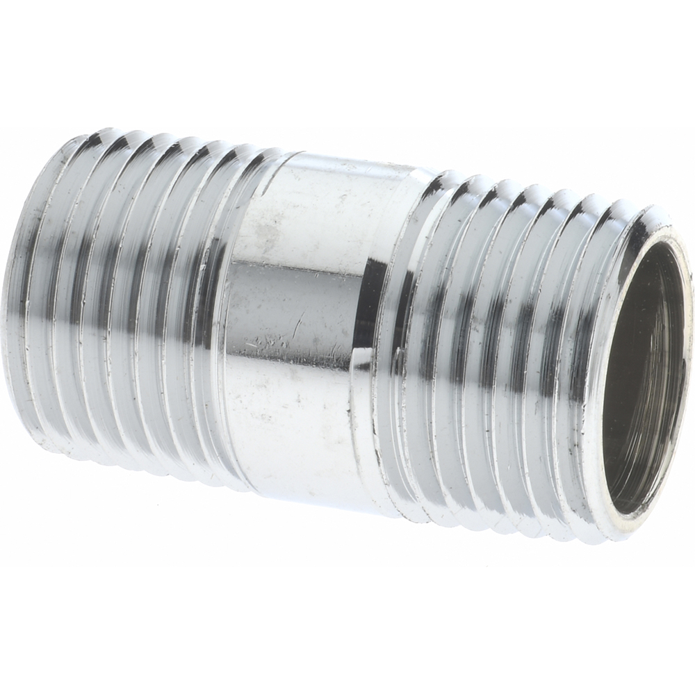 Merit Brass Brass Pipe Nipple: Threaded on Both Ends, 1-1/2" OAL, 1/2" NPT, Chrome-Plated - 3008-150
