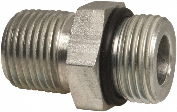 Parker Industrial Pipe Adapter: 3/4-16 x 3/8" Male Thread, Male Straight Thread O-Ring x Male NPTF - 8-3/8 F5OF-S