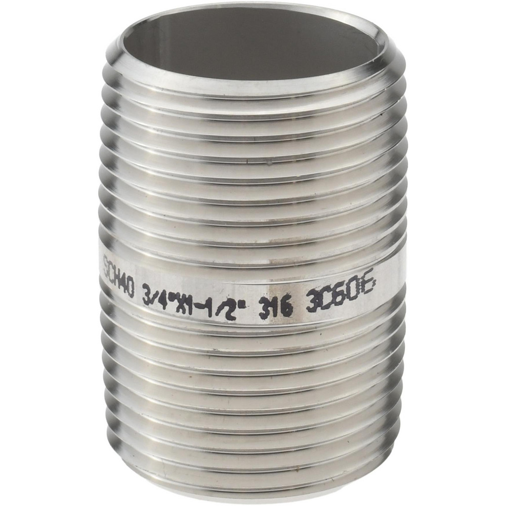 Merit Brass Stainless Steel Pipe Nipple: 3/4" Pipe, Grade 316 & 316L - 6012-150