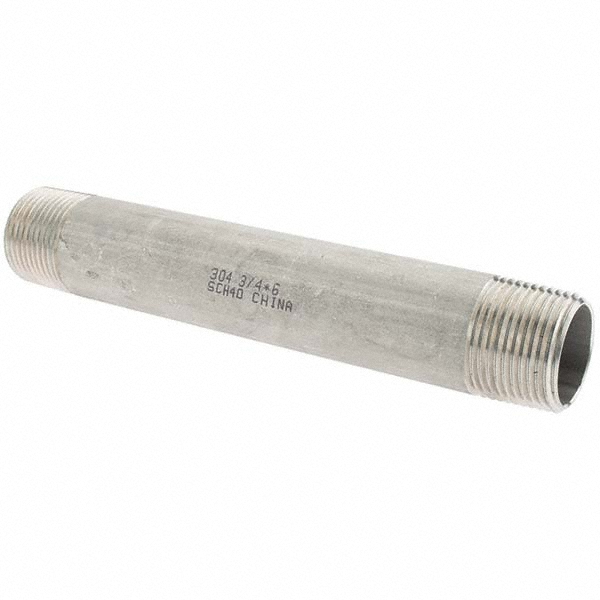 Merit Brass Stainless Steel Pipe Nipple: 3/4" Pipe, Grade 316 & 316L - 6012-150