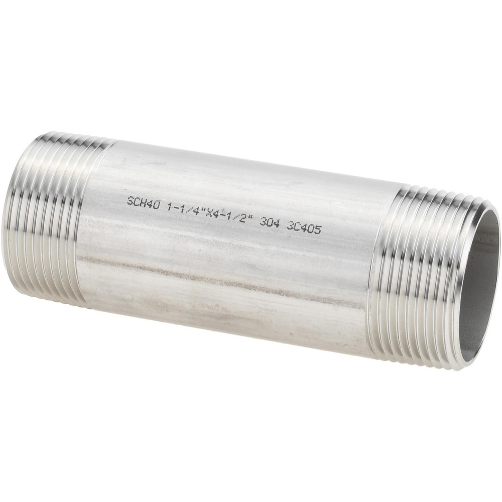 Merit Brass Stainless Steel Pipe Nipple: 1-1/4" Pipe, Grade 304 & 304L - 4020-450