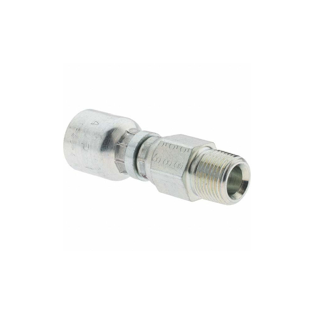Parker Hydraulic Hose Male NPTF Pipe Swivel Fitting: 0.25" ID, 4 mm, 3/8-18 - KP46843