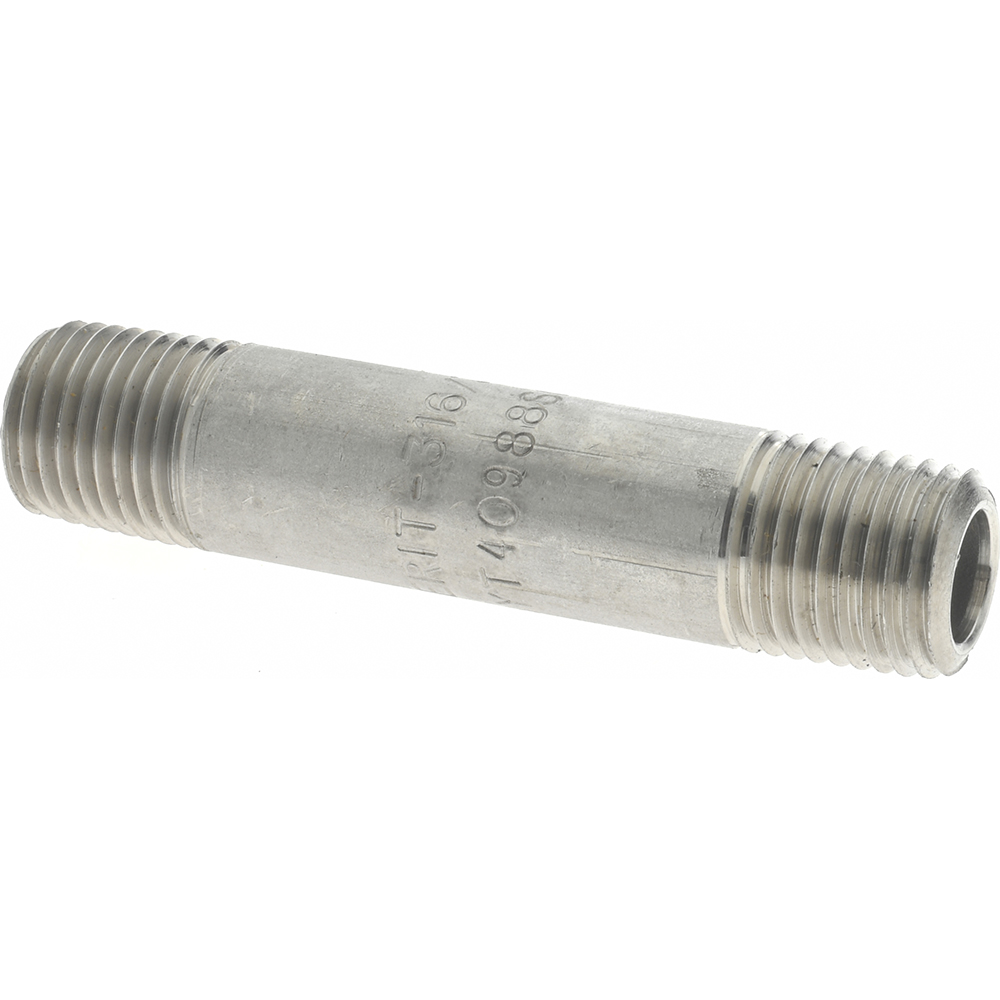 Merit Brass Stainless Steel Pipe Nipple: 1/4" Pipe, Grade 316 & 316L - 6504-250