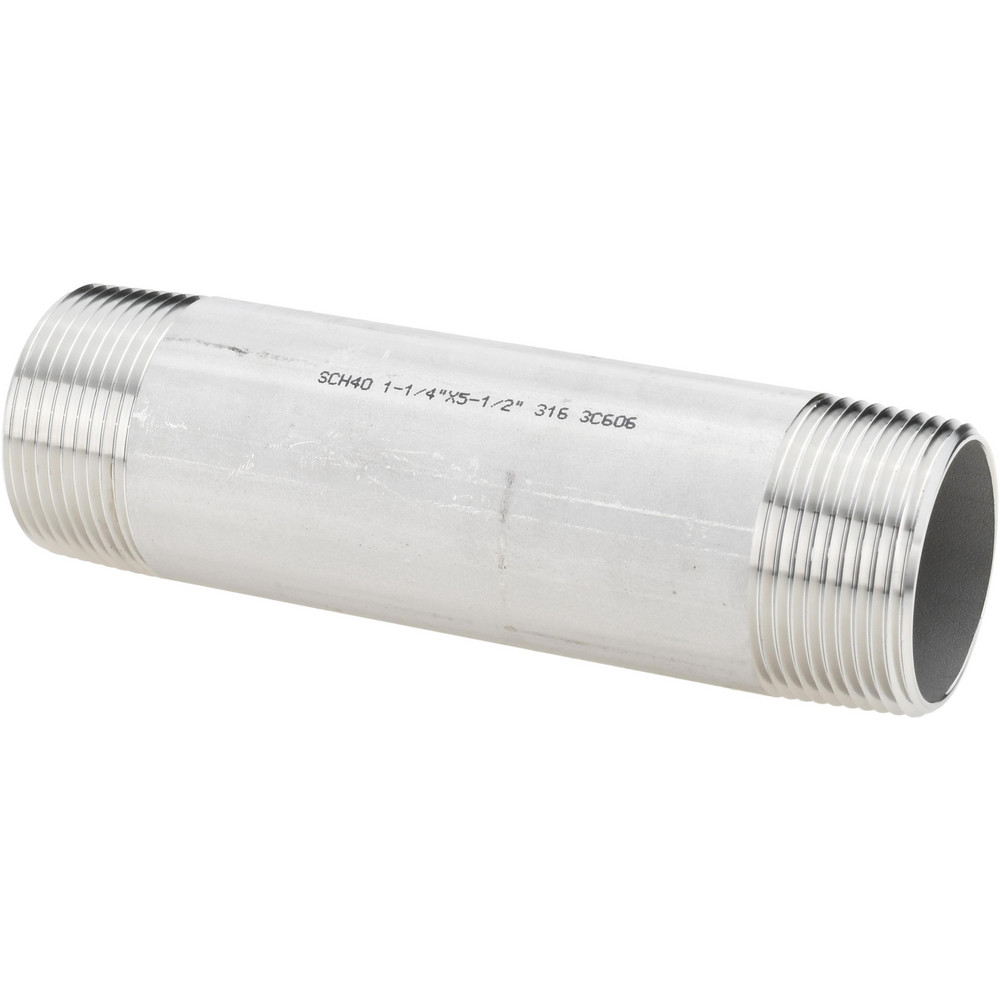 Merit Brass Stainless Steel Pipe Nipple: 1-1/4" Pipe, Grade 316 & 316L - 6020-550