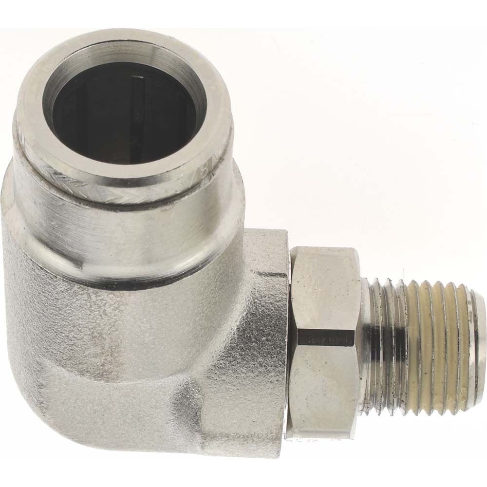Norgren Push-to-Connect Tube x MNPT x Tube x Male Fitting: Swivel Elbow, NPTF, 3/8" OD - 124470638