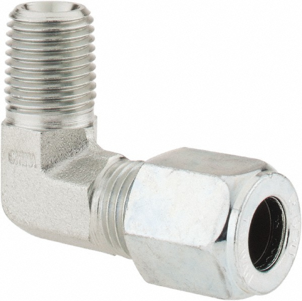 Parker Flareless Bite-Type Tube Straight Thread Elbow: 7/16-20 UN & UNF, 1/4" Tube OD, Steel - 4 C5BU-S