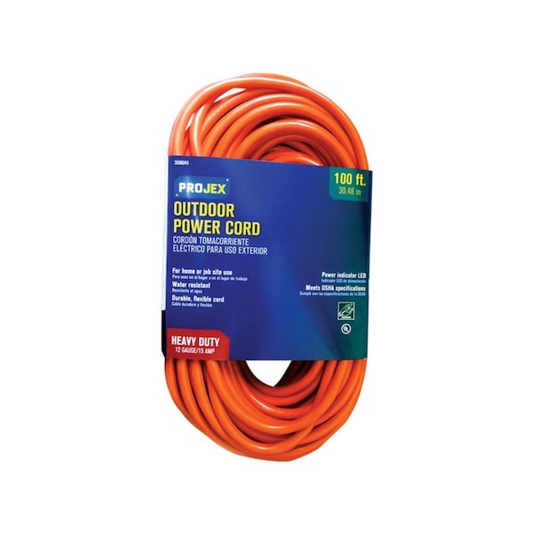 Projex SJTW Extension Cord, 12 AWG, Indoor/Outdoor, 12/3, 1 Outlets, PVC, 100 ft - 3506045