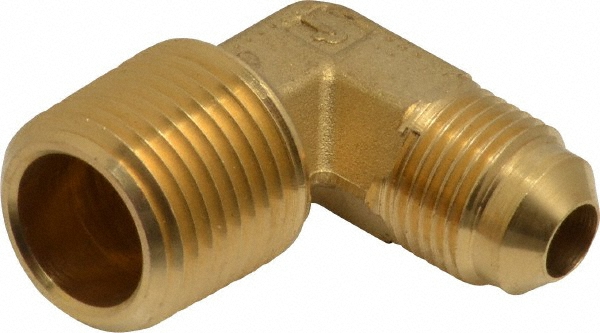 Parker Brass Flared Tube 90 Deg Male Elbow: 5/8" OD, 1/2-14 Thread, 45 deg Flared Angle - BD-149F-10-8-1