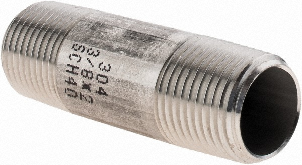 Merit Brass Stainless Steel Pipe Nipple: 3/8" Pipe, Grade 304 & 304L - 4006-800