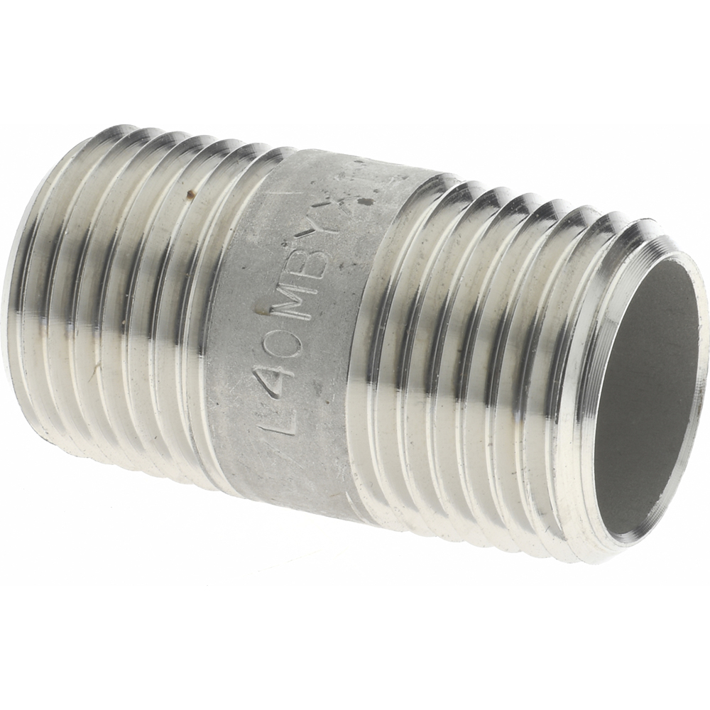 Merit Brass Stainless Steel Pipe Nipple: 3/8" Pipe, Grade 304 & 304L - 4006-800