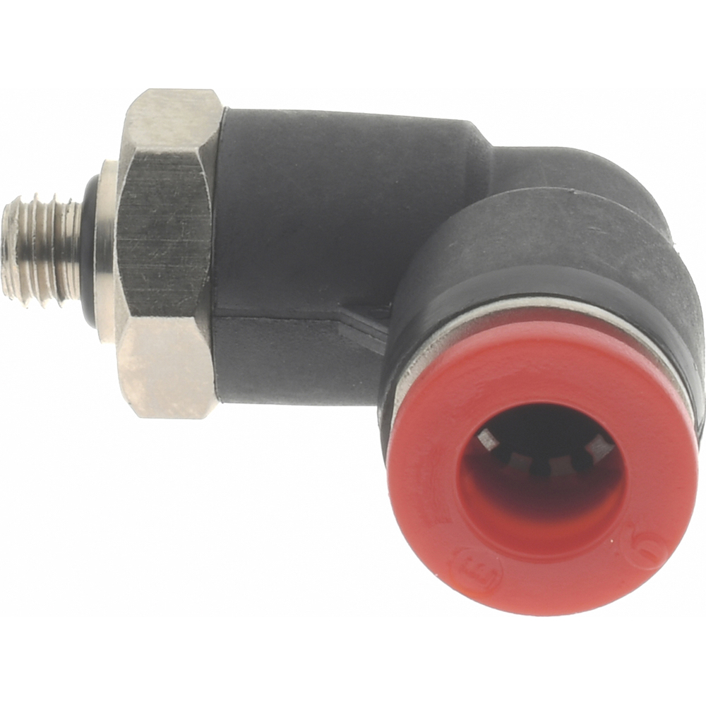 Norgren Push-to-Connect Tube x Metric Thread Fitting: 90 deg Swivel Elbow, 6.00 mm OD - C02470605