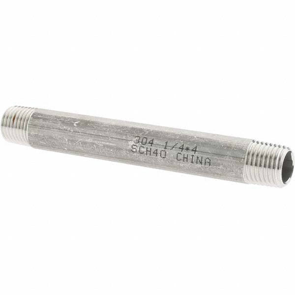 Merit Brass Stainless Steel Pipe Nipple: 1/4" Pipe, Grade 304 & 304L - 4004-400