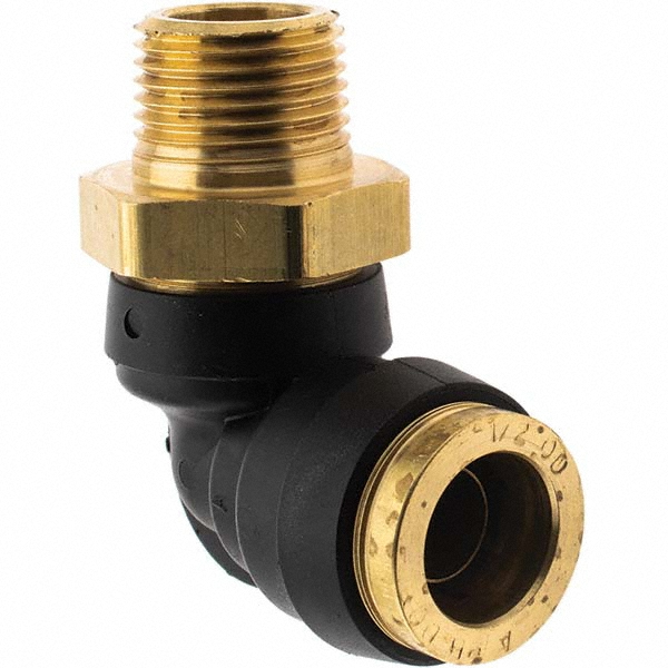 PRO-SOURCE Push-to-Connect Push-to-Connect x MNPT Fitting: 90 deg Swivel Elbow, NPT, 3/8" OD - PC69-DOTS-66
