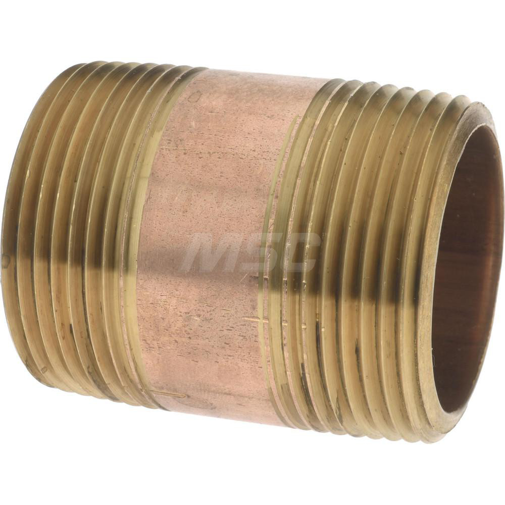 Merit Brass Brass Pipe Nipple: Threaded on Both Ends, 2" OAL, 1-1/4" NPT - 2120-200