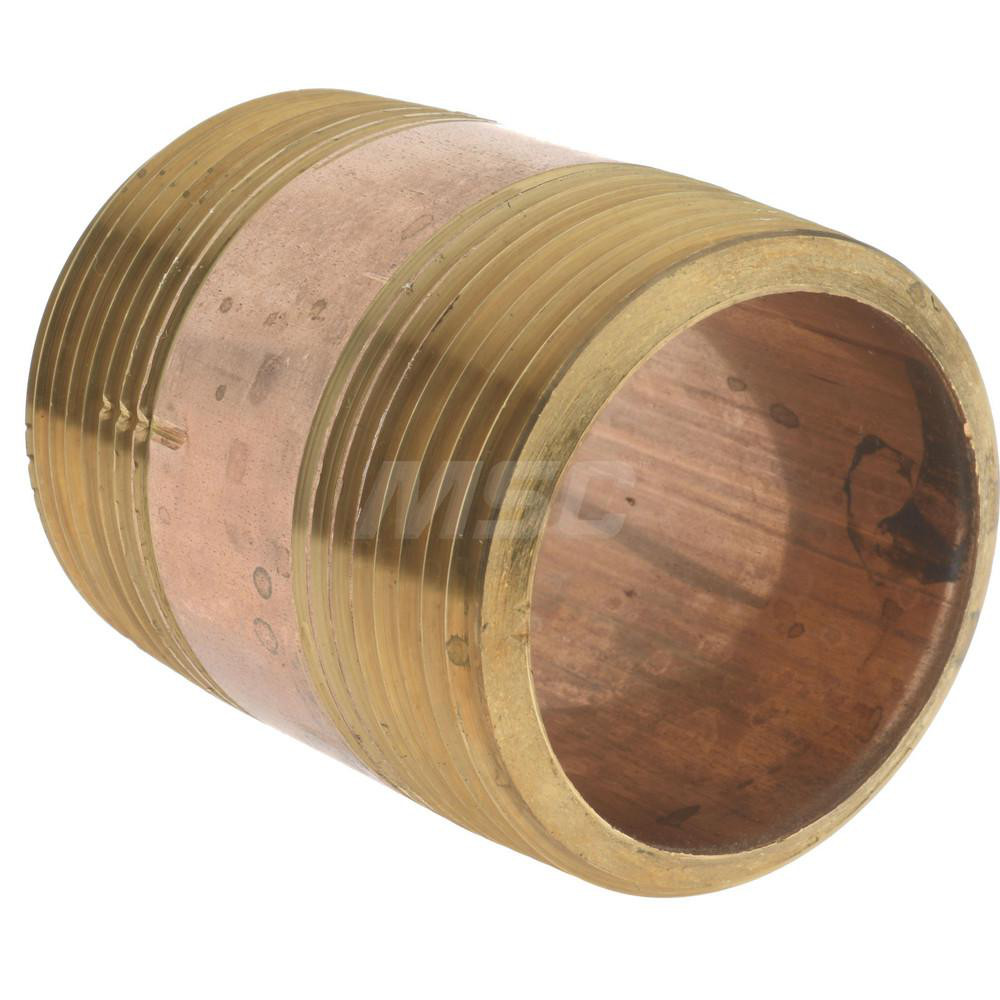 Merit Brass Brass Pipe Nipple: Threaded on Both Ends, 2" OAL, 1-1/4" NPT - 2120-200