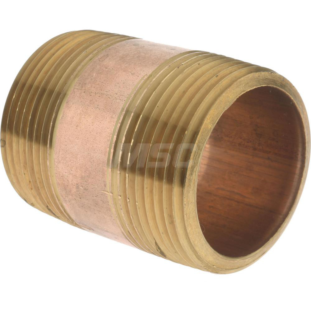Merit Brass Brass Pipe Nipple: Threaded on Both Ends, 2" OAL, 1-1/4" NPT - 2120-200