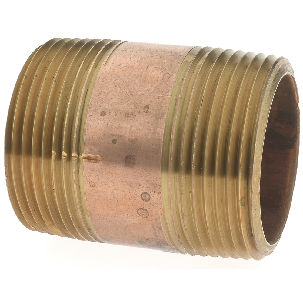 Merit Brass Brass Pipe Nipple: Threaded on Both Ends, 2" OAL, 1-1/4" NPT - 2120-200