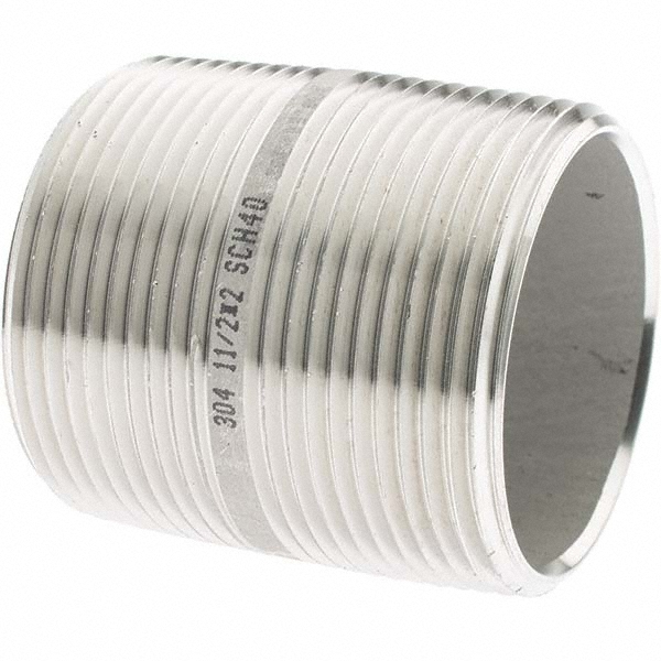 Value Collection Stainless Steel Pipe Nipple: 1-1/2" Pipe, Grade 304 & 304L - 4BN11/2*3