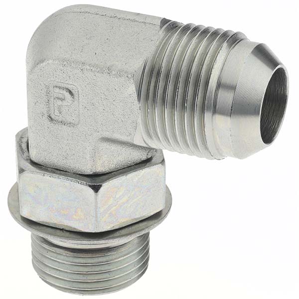 Parker Steel Flared Tube 90 Deg Straight Thread Elbow: 3/8" OD, 37 deg Flared Angle - KP65466